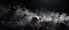 Artificial Intelligence Rendered Debris With Dust On Black Background