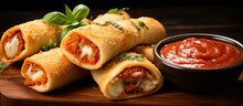 Cheesy Homemade Pizza Roll Appetizers With Tomato Sauce