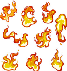 Canvas Print - flame set cartoon. burn bonfire, danger campfire, glow bright flame sign. isolated symbol vector illustration