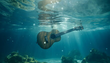 Background Of A Acoustic Guitar Underwater; Backdrop, Wallpaper