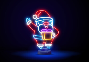 christmas santa claus neon sign. neon sign, bright signboard, light banner. vector icons