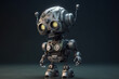 3D rendering of a little robot on a dark background with lights