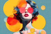 Abstract Modern Art Collage Portrait Of A Trendy Young Woman With Colourful Circle Design