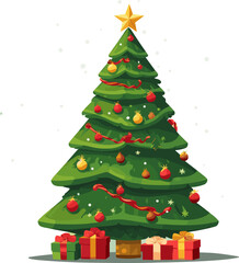 Wall Mural - flat modern vector christmass tree new year gift. AI generated illustration