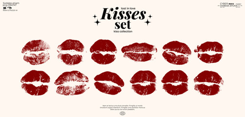 Wall Mural - retro y2k kisses, futuristic elements for design. big collection of abstract graphic geometric symbo