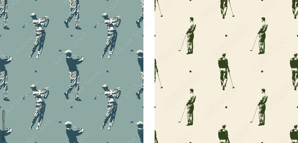 Vintage Golf Sport Elegant Golfing Seamless Pattern Vector Illustration ...