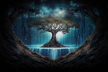 Wall Mural - the tree of life in the forest cave - generative ai