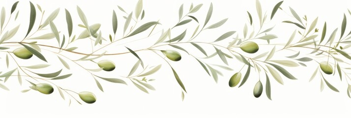 Wall Mural - Olive seed and olive leaves pattern on white background. Banner