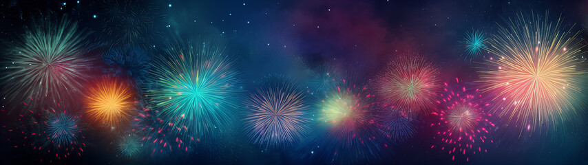 colorful fireworks background banner, happy new year