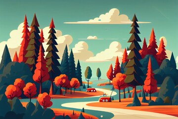 Wall Mural - Autumn landscape flat design background