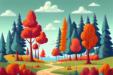 Wall Mural - Autumn landscape flat design background