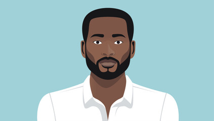 Aufkleber - African American man portrait - Adult male person face and upper body with beard and white shirt looking at camera with serious facial expression. Flat design vector illustration