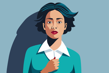 Aufkleber - Black woman portrait illustration - Professional sharp dressed business woman face and upper body looking at camera with serious facial expression. Flat design vector illustration