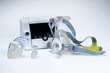 © ako-photography - Continuous positive airway pressure system includes of CPAP machine, mask, tube on white background.