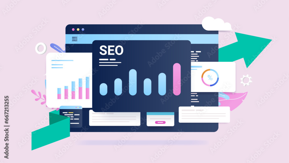 Graph Seo Performance SEO analytics - Web browser window with search engine optimisation ...