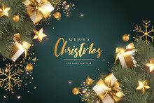 Merry Christmas Greeting Card With Realistic Christmas Decoration