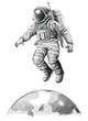 Astronaut hand drawing engraving style black and white clip art3