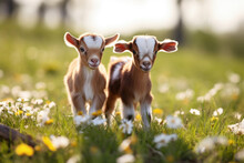Little Funny Baby Goats In The Wild