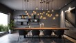Interior design inspiration of Modern Industrial style home dining room loveliness decorated with Concrete and Wood material and Chandelier .Generative AI home interior design .