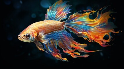 Wall Mural - A guppy displaying its radiant tail fin, a living work of art in aquatic motion.