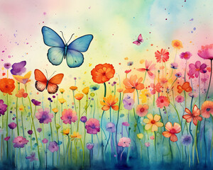 Wall Mural - background with butterflies