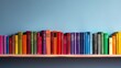  a row of colorful books sitting on top of a wooden shelf.  generative ai