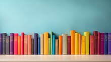  A Row Of Colorful Books Sitting On Top Of A Table.  Generative Ai