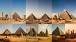 The pyramids of Giza, Egypt. Collage of photos