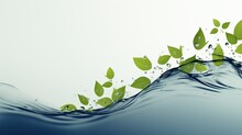 Green Leaves Floating And Dancing On The Serene Surface Of Clear Blue Water With Splashes