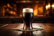 © aicandy - A traditional pint of Dry Stout basking in the inviting ambiance of an old-world pub