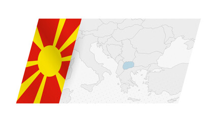 Wall Mural - North Macedonia map in modern style with flag of North Macedonia on left side.