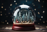 Fototapeta Mapy - Glass ball with christmas decoration and christmas tree on wooden background.