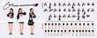 © andrew_rybalko - Asian girl, korean woman, oversized crewneck, cute character easy pose constructor. Fashion, beauty, korea pop culture model drag drop set, body match figure building. Vector cartoon construction kit