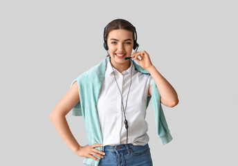 Poster - Female technical support agent  on light background