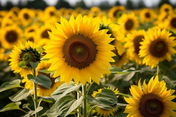  A vibrant field of yellow sunflowers. Generative AI