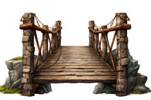 Wood Bridge With Ropes Isolated On Transparent Background, Png File