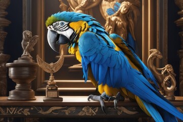 Wall Mural - Beautiful yellow and blue macaw parrot