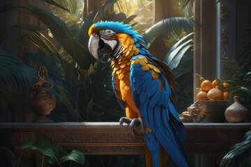 Wall Mural - Beautiful yellow and blue macaw parrot