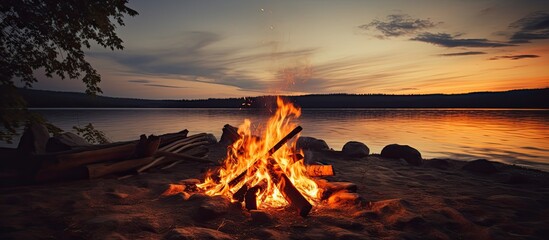 Canvas Print - Lakeside campfire