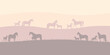 Herd of mares with foals at dawn, editable vector