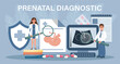 Prenatal diagnosis for landing page. Doctors scan the embryo. Template, banner, vector