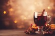 Mulled wine, richly colored red wine brewed with spices.