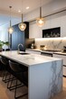 A modern luxury kitchen with marble countertop
