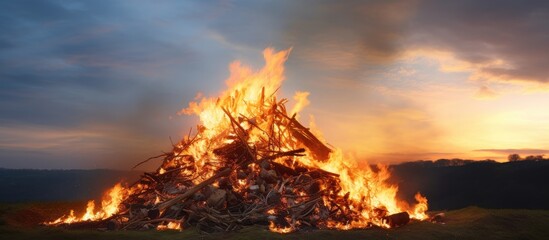 Poster - Dusk Easter hill bonfire burning