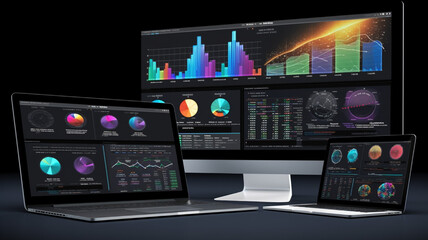 Highly rendering of a monitor screen with stock market data on it