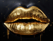 Gold Lip On A Black Background Wallpaper