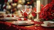 © Generative Professor - Elegant Christmas Tablescape with Festive Decorations for Celebration and Catered Dinner Party