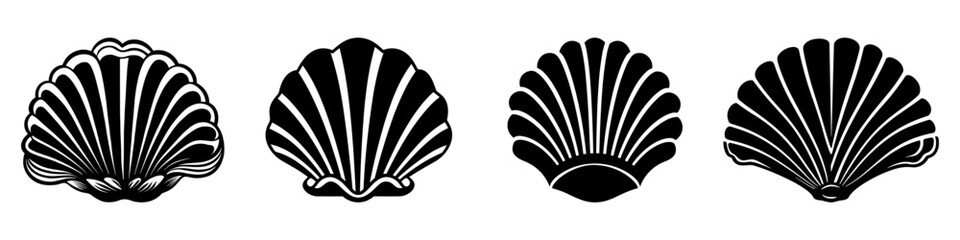 Wall Mural - sea shell icon. set of black pearl shell icons. shell vector icons.