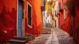 Fototapeta Uliczki - Red-painted alley in Guanajuato City Mexico