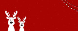 Fototapeta Pokój dzieciecy - Cute reindeer on a red background. Christmas background, banner, or card.
